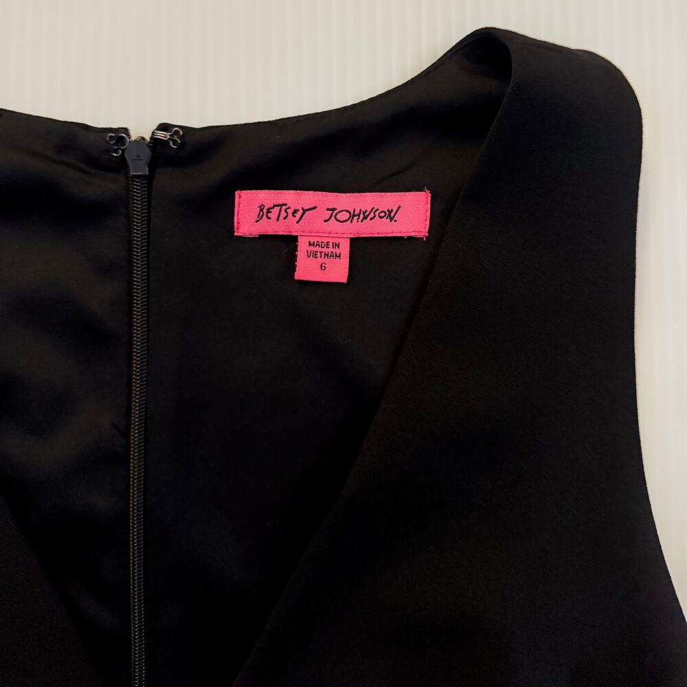Betsey Johnson Black Scuba Crepe V-Neck Flounce Hem Midi Dress 6 Event Occasion - Picture 5 of 16